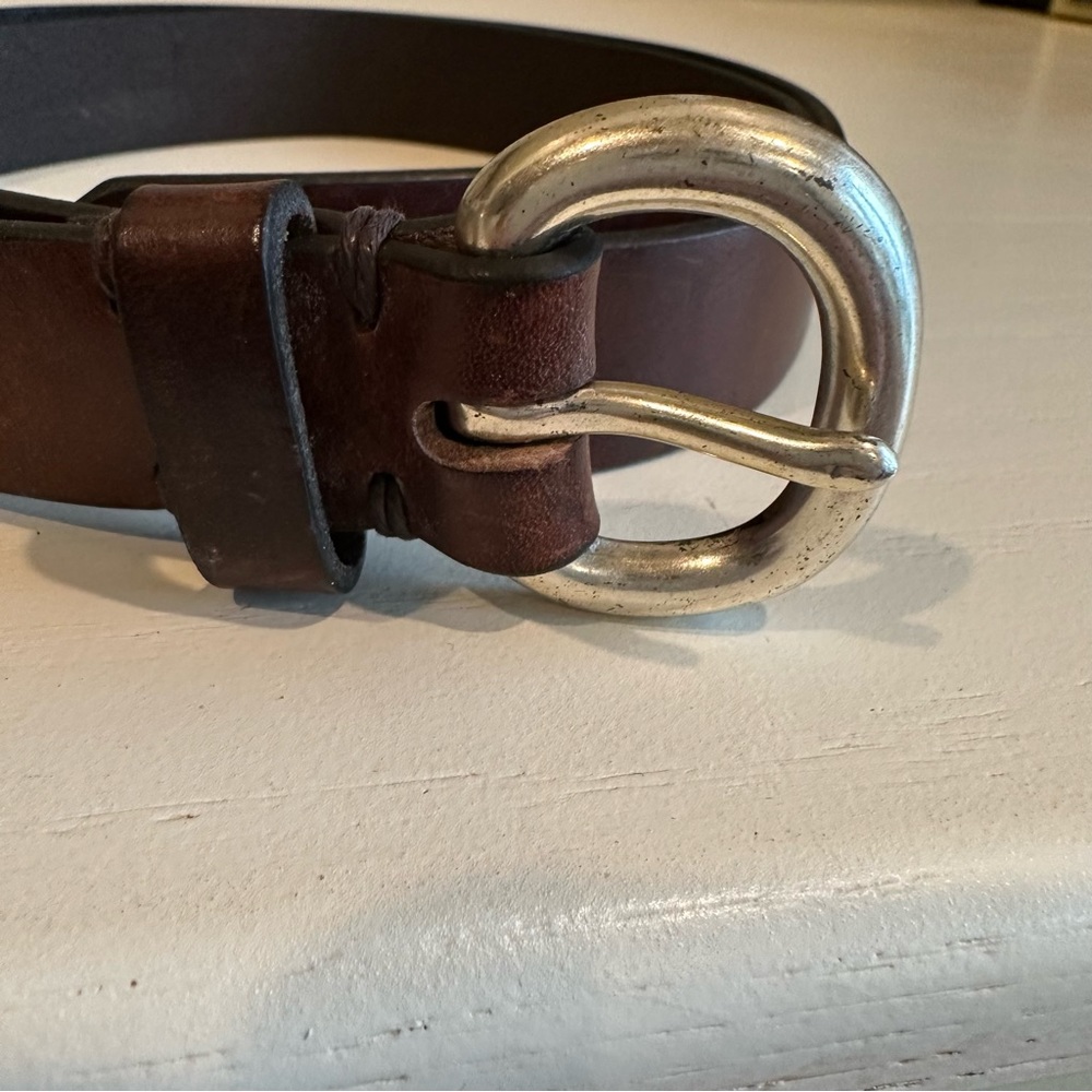 BROWN BELT WITH SOLID BRASS BUCKLE SZ 34 - Picture 2 of 5